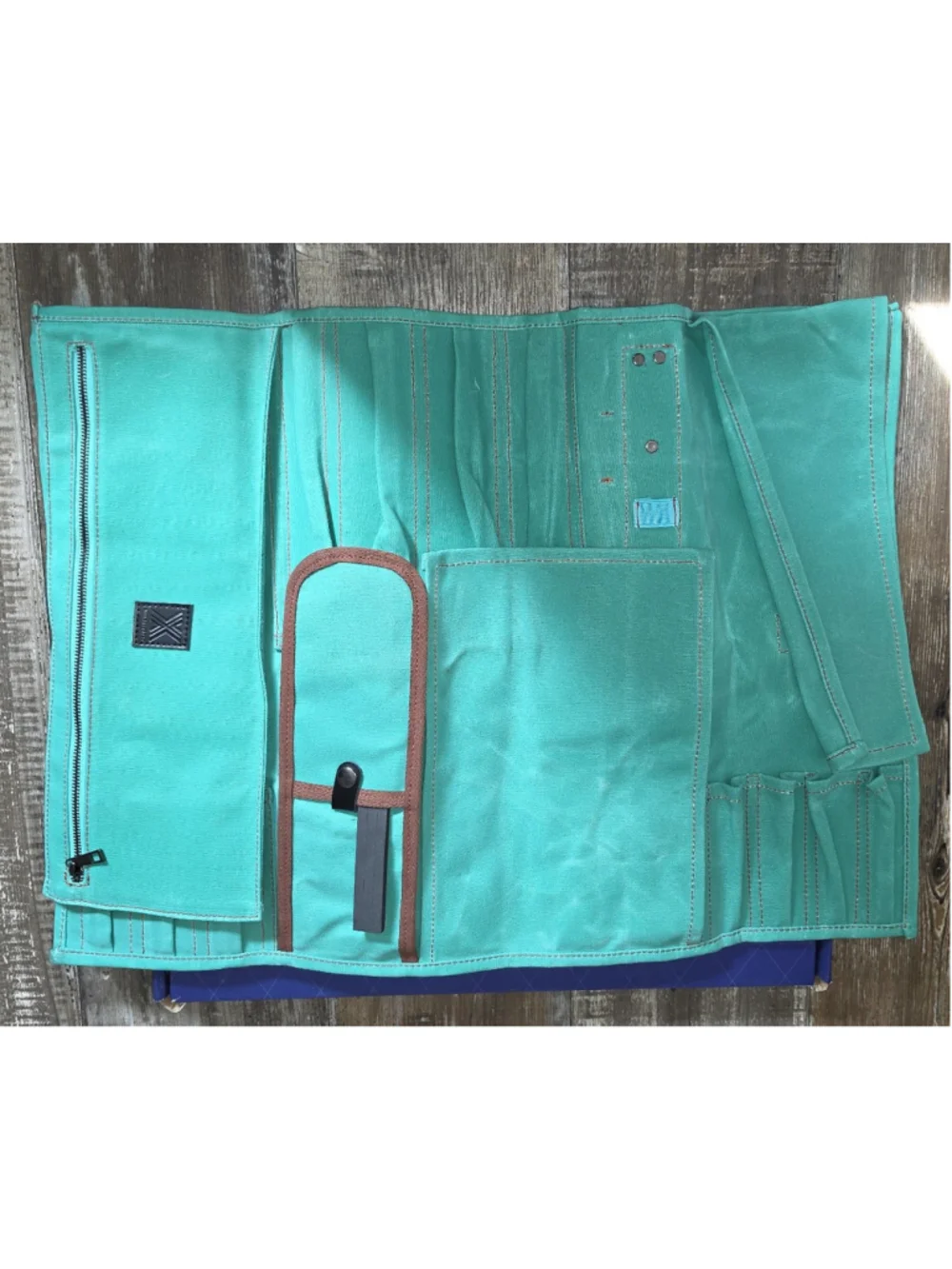 Sunday Best Kitchen Tool Roll Bag One Size Teal and Brown